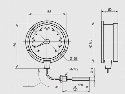 Габаритные и установочные размеры Термометра ТМП-160